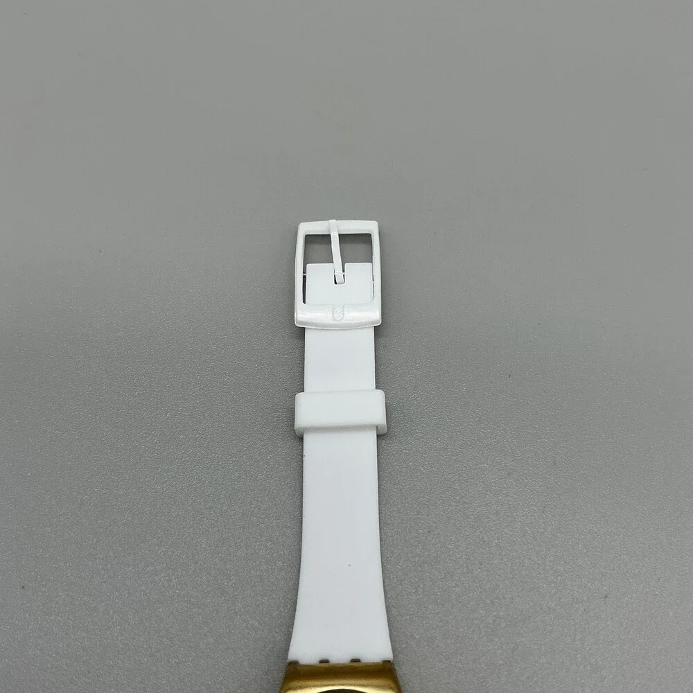 Vintage Swatch Womens Watch 25mm Cream Dial Gold Tone White Band Swiss Quartz